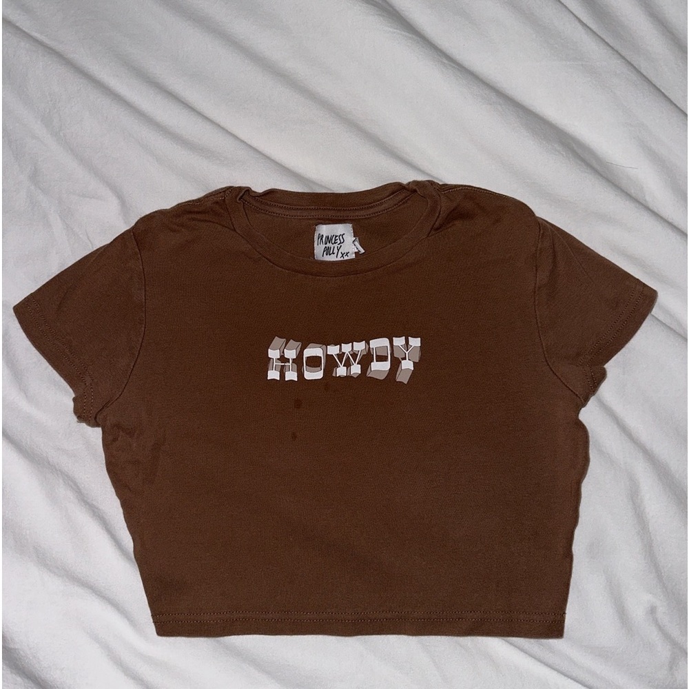 Princess Polly Howdy Crop Tee (Brown) 🤠